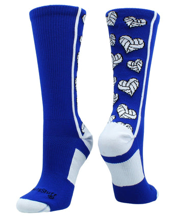 MadSportsStuff socks Royal/White / Large Crazy Love Volleyball Hearts Crew Socks