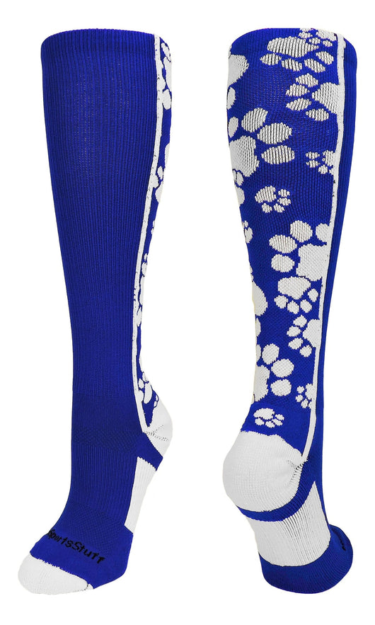 MadSportsStuff socks Royal/White / Large Crazy Socks with Paws Over the Calf (multiple colors)
