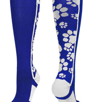 MadSportsStuff socks Royal/White / Large Crazy Socks with Paws Over the Calf (multiple colors)