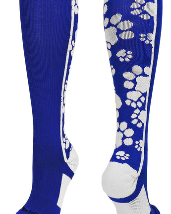 MadSportsStuff socks Royal/White / Large Crazy Socks with Paws Over the Calf (multiple colors)