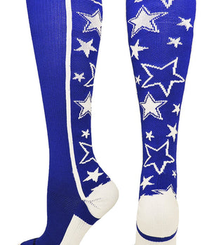 MadSportsStuff socks Royal/White / Large Crazy Socks with Stars Over the Calf Socks (multiple colors)