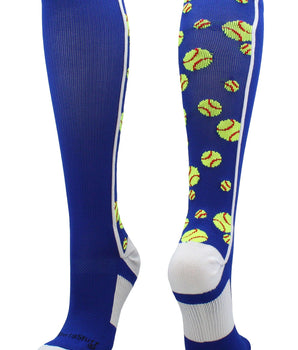 MadSportsStuff socks Royal/White / Large Crazy Softball Socks with Softballs over the calf (multiple colors)