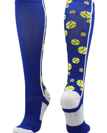 MadSportsStuff socks Royal/White / Large Crazy Softball Socks with Softballs over the calf (multiple colors)