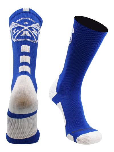 MadSportsStuff socks Royal/White / Large LAX Lacrosse Socks with Lacrosse Sticks Athletic Crew Socks (multiple colors)
