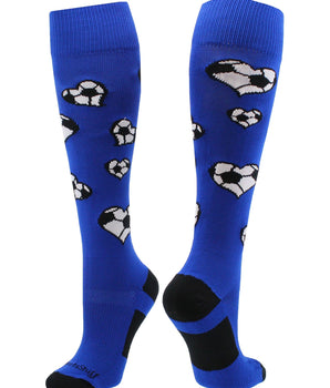 MadSportsStuff socks Royal/White / Large Love Soccer Hearts Socks Over the Calf