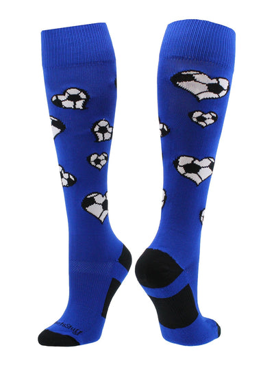 MadSportsStuff socks Royal/White / Large Love Soccer Hearts Socks Over the Calf