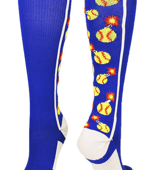 MadSportsStuff socks Royal/White / Large Softball Bomber Over the Calf Socks (multiple colors)
