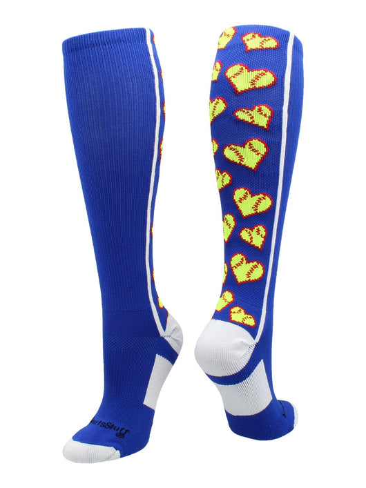 MadSportsStuff socks Royal/White / Large Softball Socks with Love Softball Hearts