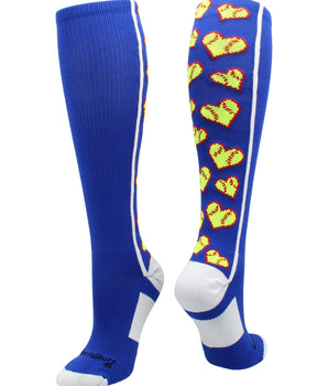 MadSportsStuff socks Royal/White / Large Softball Socks with Love Softball Hearts