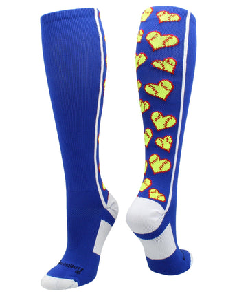 MadSportsStuff socks Royal/White / Large Softball Socks with Love Softball Hearts