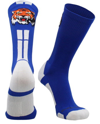MadSportsStuff socks Royal/White / Large Tigers Logo Athletic Crew Socks (multiple colors)