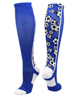 MadSportsStuff socks Royal/White / Small Crazy Soccer Socks with Soccer Balls over the calf (multiple colors)