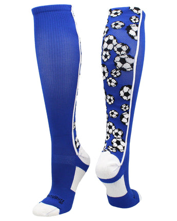 MadSportsStuff socks Royal/White / Small Crazy Soccer Socks with Soccer Balls over the calf (multiple colors)