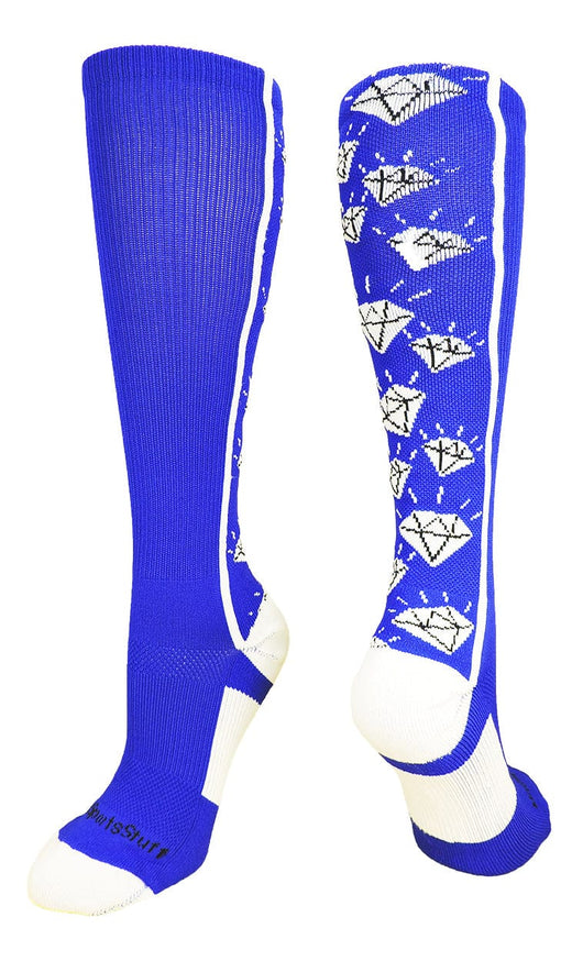 MadSportsStuff socks Royal/White / Small Crazy Socks with Diamonds Over the Calf  (multiple colors)