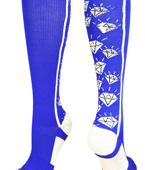 MadSportsStuff socks Royal/White / Small Crazy Socks with Diamonds Over the Calf  (multiple colors)