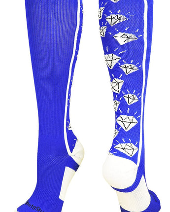 MadSportsStuff socks Royal/White / Small Crazy Socks with Diamonds Over the Calf  (multiple colors)