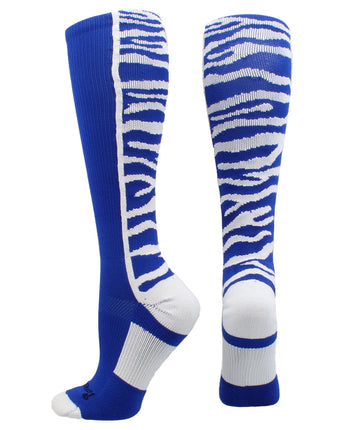 MadSportsStuff socks Royal/White / Small Crazy Socks with Safari Tiger Stripes Over the Calf Socks (multiple colors)