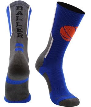 MadSportsStuff socks Royal/White / X-Large Baller Basketball Socks with Basketball Logo Crew Length