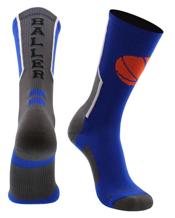 MadSportsStuff socks Royal/White / X-Large Baller Basketball Socks with Basketball Logo Crew Length