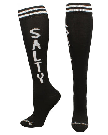MadSportsStuff socks Salty - Black/Graphite / Medium Personality Word Socks Over the Calf Length