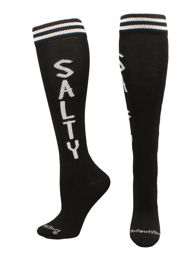 MadSportsStuff socks Salty - Black/Graphite / Medium Personality Word Socks Over the Calf Length