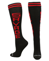 MadSportsStuff socks Savage - Black/Red / Large Personality Word Socks Over the Calf Length