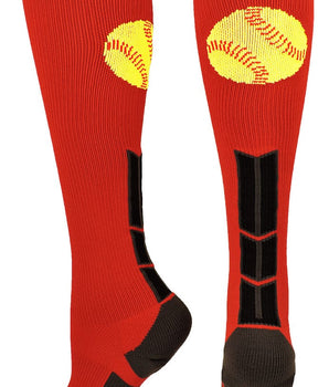 MadSportsStuff socks Scarlet/Black/Graphite / Large Softball Logo Over the Calf Socks (multiple colors)