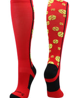 MadSportsStuff socks Scarlet/Black / Large Crazy Softball Socks with Softballs over the calf (multiple colors)