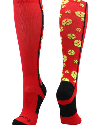 MadSportsStuff socks Scarlet/Black / Large Crazy Softball Socks with Softballs over the calf (multiple colors)