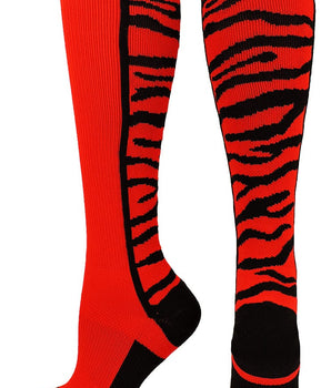 MadSportsStuff socks Scarlet/Black / Small Crazy Socks with Safari Tiger Stripes Over the Calf Socks (multiple colors)
