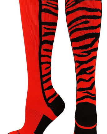 MadSportsStuff socks Scarlet/Black / Small Crazy Socks with Safari Tiger Stripes Over the Calf Socks (multiple colors)