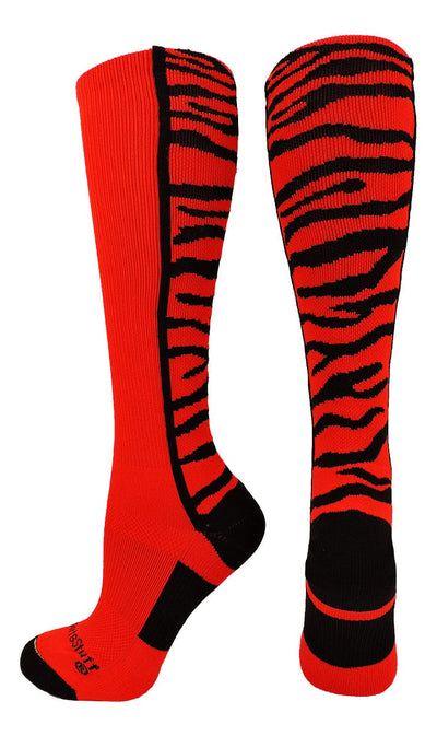 MadSportsStuff socks Scarlet/Black / Small Crazy Socks with Safari Tiger Stripes Over the Calf Socks (multiple colors)