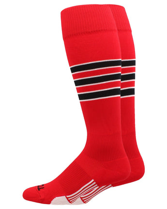 MadSportsStuff socks Scarlet/Black/White / X-Large Striped Baseball Socks Over the Calf Dugout Pattern D