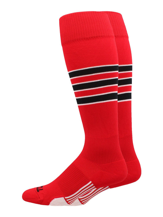 MadSportsStuff socks Scarlet/Black/White / X-Large Striped Sofftball Socks Over the Calf Dugout Pattern D
