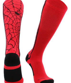 MadSportsStuff socks Scarlet/Black / X-Small Crazy Spider Web Over the Calf Athletic Socks