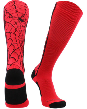 MadSportsStuff socks Scarlet/Black / X-Small Crazy Spider Web Over the Calf Athletic Socks