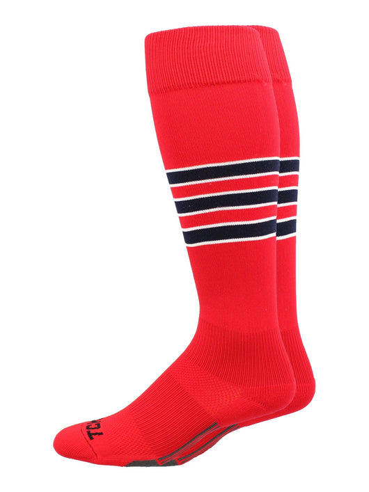 MadSportsStuff socks Scarlet/Navy/White / X-Large Striped Baseball Socks Over the Calf Dugout Pattern D