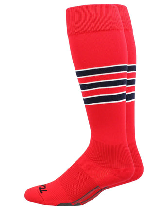 MadSportsStuff socks Scarlet/Navy/White / X-Large Striped Baseball Socks Over the Calf Dugout Pattern D