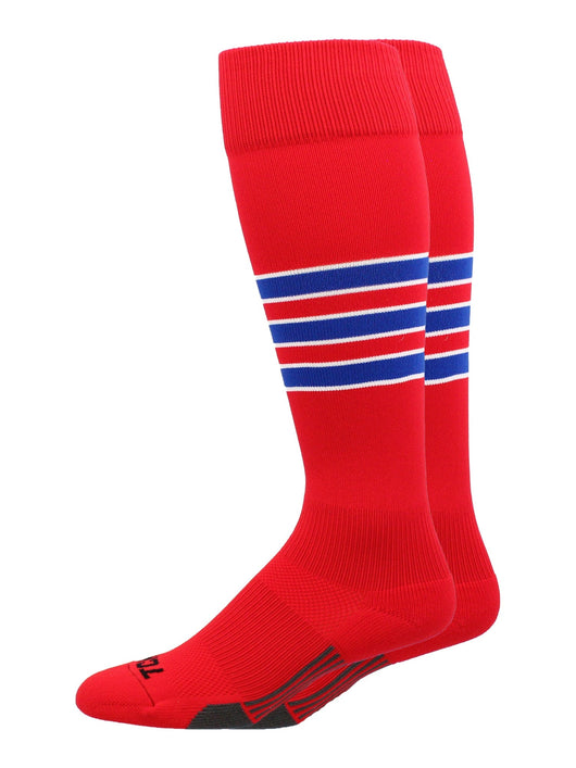 MadSportsStuff socks Scarlet/Royal/White / X-Large Striped Baseball Socks Over the Calf Dugout Pattern D