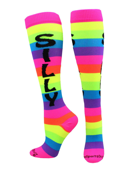 MadSportsStuff socks Silly - Neon/Rainbow / Medium Personality Word Socks Over the Calf Length