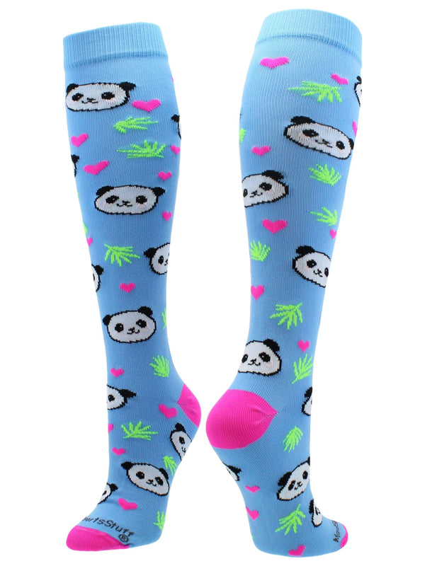 MadSportsStuff socks Sky Blue / Large Happy Panda Bear Socks Over the Calf Length
