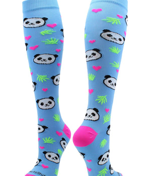 MadSportsStuff socks Sky Blue / Large Happy Panda Bear Socks Over the Calf Length