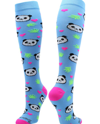MadSportsStuff socks Sky Blue / Large Happy Panda Bear Socks Over the Calf Length