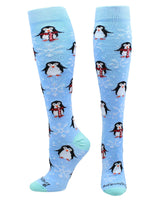 MadSportsStuff socks Sky Blue / Large Snow Penguin Christmas Socks Over the Calf Length