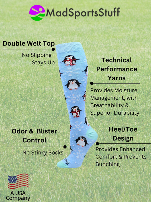 MadSportsStuff socks Snow Penguin Christmas Socks Over the Calf Length