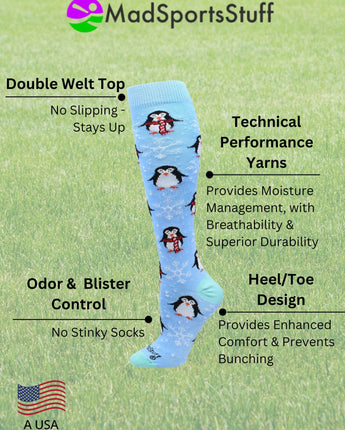 MadSportsStuff socks Snow Penguin Christmas Socks Over the Calf Length