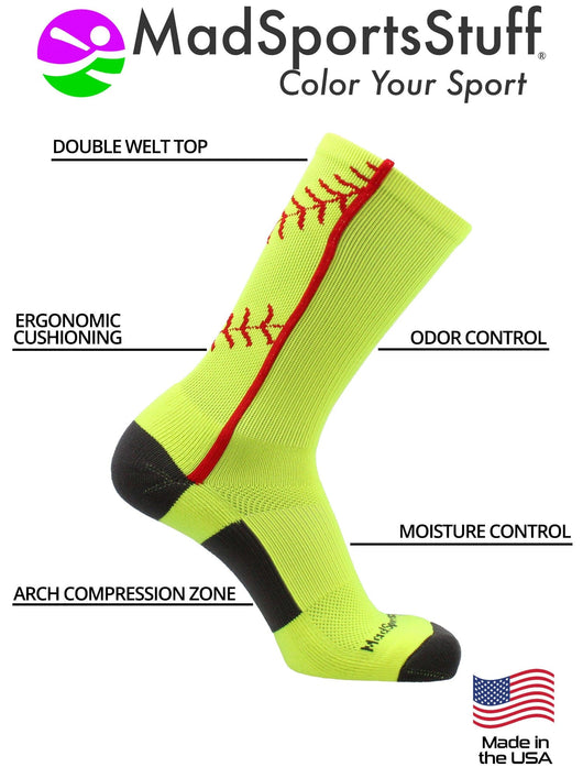 MadSportsStuff socks Softball Socks or Baseball Socks with stitches in crew length (multiple colors)