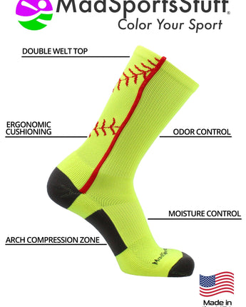 MadSportsStuff socks Softball Socks or Baseball Socks with stitches in crew length (multiple colors)