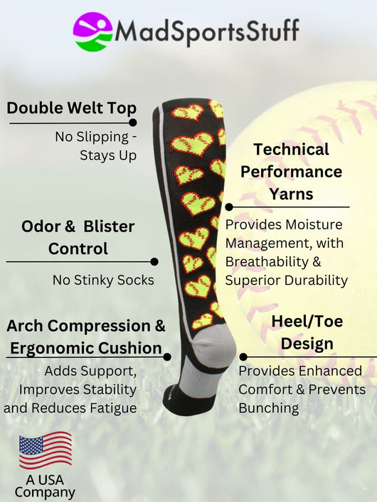 MadSportsStuff socks Softball Socks with Love Softball Hearts