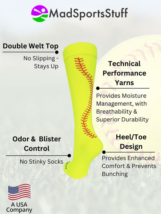 MadSportsStuff socks Softball Socks with Stitches Over the Calf (multiple colors)